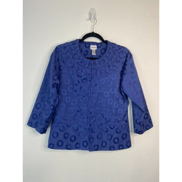 Chico's women's 1 medium periwinkle blue dot‎ 3/4 sleeve blazer cardigan jacket - Picture 1 of 6